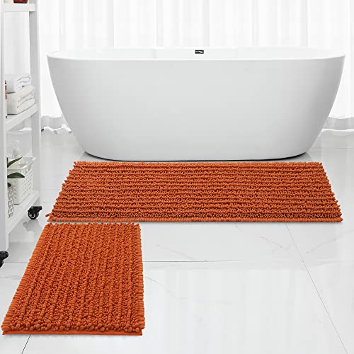 FLOLEOPA Luxury Chenille Burnt Orange Bathroom Rugs Bath Mats Sets, Extra Soft and Absorbent Bathroom Rugs Non Skid Machine Wash Dry Bath Mats（47"x17" Plus 17"x24"） - Image 1