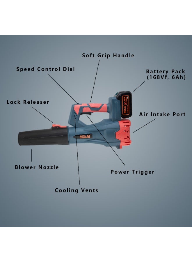 بوناي منفاخ هواء لاسلكي يعمل بالليثيوم من بوناي BN-HK93، بقوة 168 فولت/6 أمبير/ساعة، ومحرك عالي السرعة 28000 دورة في الدقيقة، وقوة رياح 750 جم، ومنفاخ هواء كهربائي 220 فولت، وأداة كهربائية قابلة لإعادة الشحن للاستخدام المنزلي والصناعي. - Image 5