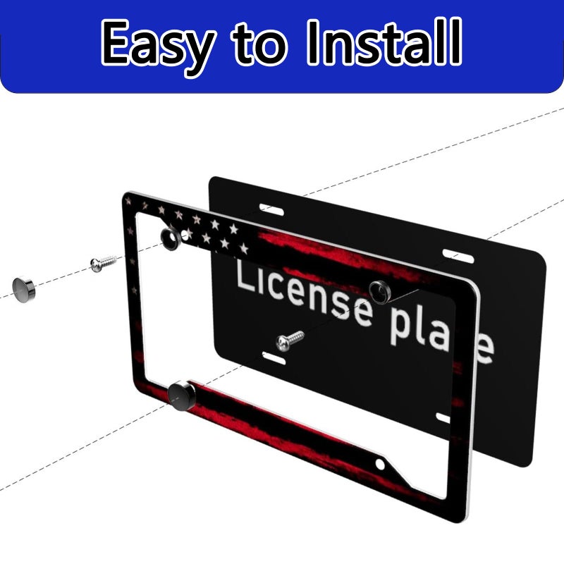 CTVSLFU License Plate Frame 2 Pack Aluminum Metal Rust-Proof Front & Rear Car Tag Holder with 4 Holes, Universal Car Accessories with Screws for Men & Women - 002 Black Red American Flag - Image 4