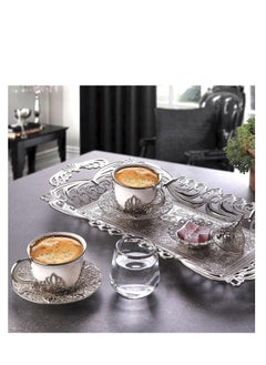 A coffee cup set made of porcelain and zinc Turkish double for presentation (Turkish coffee cup set and decorated tray. “9 pieces”).