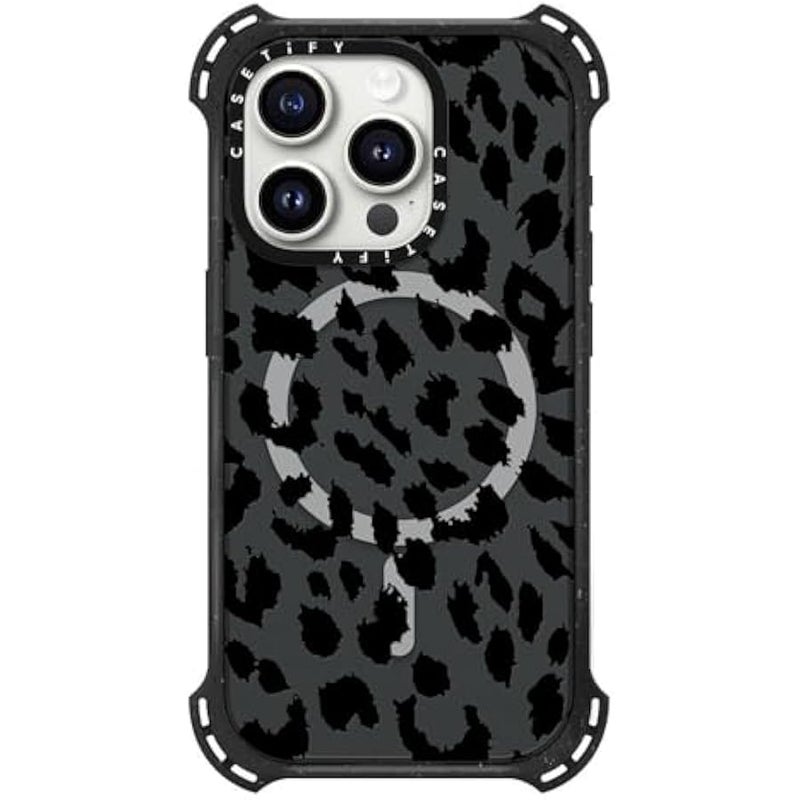 كاستيفي CASETiFY Bounce iPhone 15 Pro Case 【6X Military Grade Drop Tested / 21.3ft Drop Protection/Compatible with Magsafe】 - Lacie Leopard - Triple Black - Image 3
