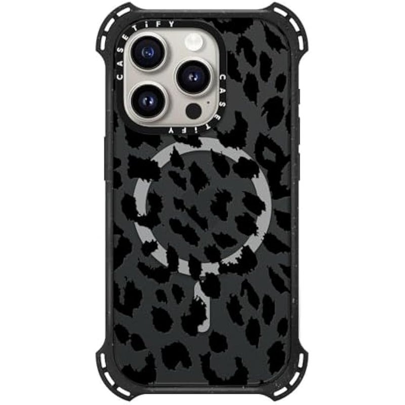 كاستيفي CASETiFY Bounce iPhone 15 Pro Case 【6X Military Grade Drop Tested / 21.3ft Drop Protection/Compatible with Magsafe】 - Lacie Leopard - Triple Black - Image 1