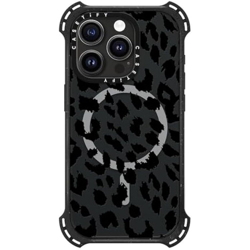 كاستيفي CASETiFY Bounce iPhone 15 Pro Case 【6X Military Grade Drop Tested / 21.3ft Drop Protection/Compatible with Magsafe】 - Lacie Leopard - Triple Black - Image 4