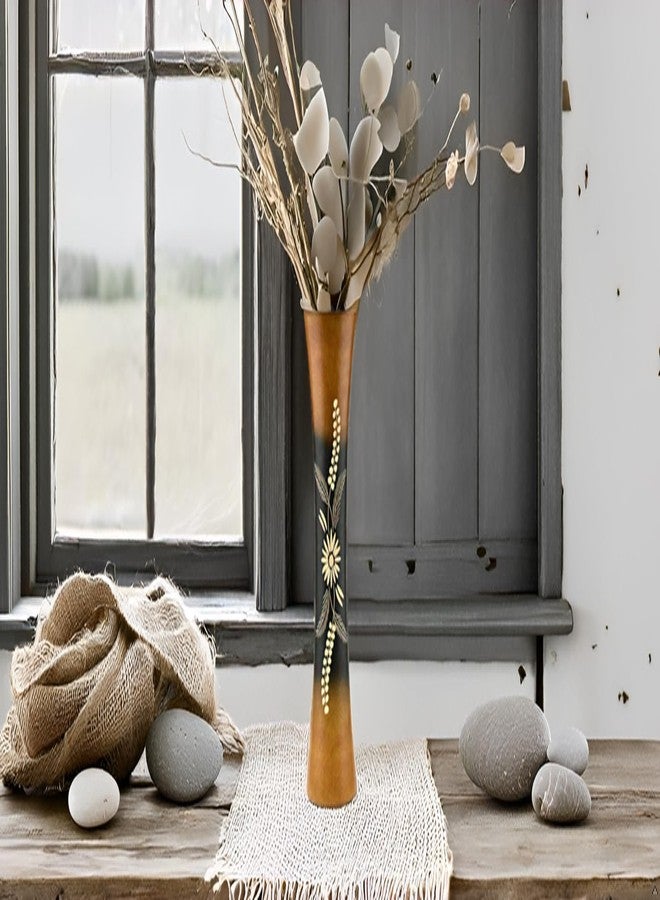 AeraVida Delicate Daisy Flower Brown and Black Concaving Mango Tree Wood Vase | Beautiful Flower Vase for Home Decor - Image 4