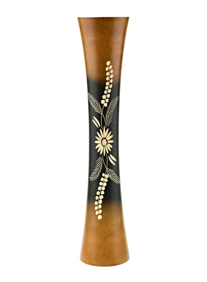 AeraVida Delicate Daisy Flower Brown and Black Concaving Mango Tree Wood Vase | Beautiful Flower Vase for Home Decor - Image 1