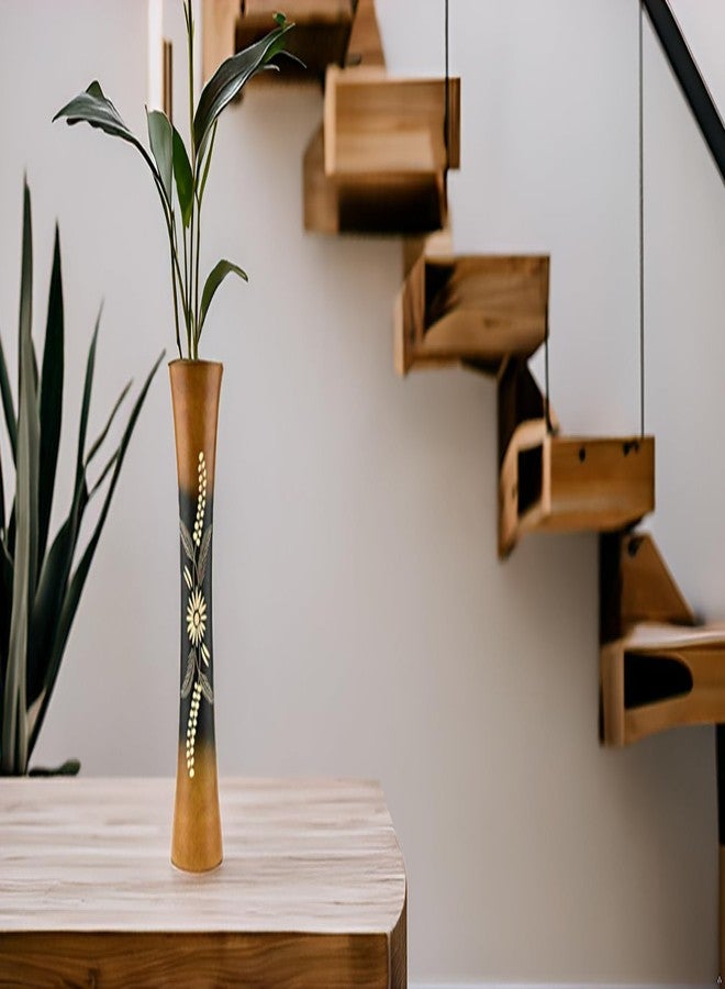 AeraVida Delicate Daisy Flower Brown and Black Concaving Mango Tree Wood Vase | Beautiful Flower Vase for Home Decor - Image 3