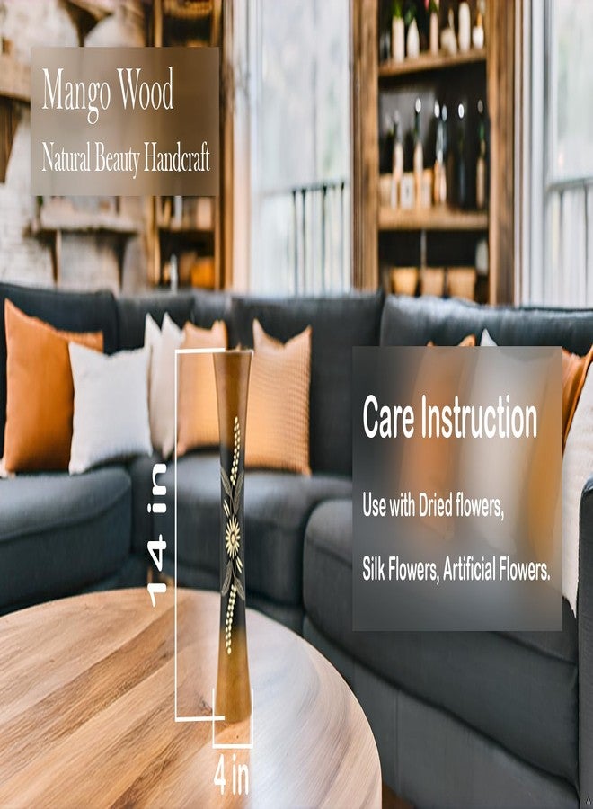 AeraVida Delicate Daisy Flower Brown and Black Concaving Mango Tree Wood Vase | Beautiful Flower Vase for Home Decor - Image 2