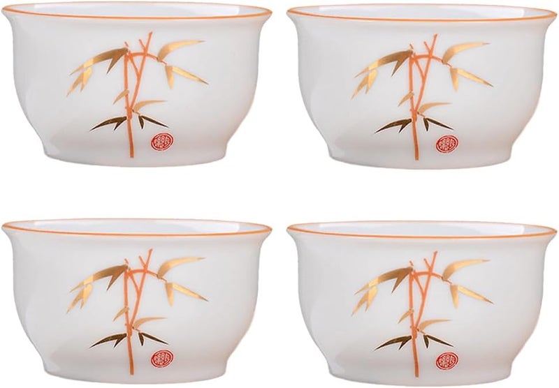 Woonsoon Chinese Handmade Kungfu Tea Cup 60 mlBone China Teacup Set of 4Ceramic Tea Mugs Without HandlesBest GiftBamboo - Image 1