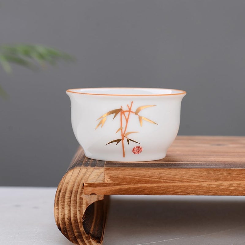 Woonsoon Chinese Handmade Kungfu Tea Cup 60 mlBone China Teacup Set of 4Ceramic Tea Mugs Without HandlesBest GiftBamboo - Image 2