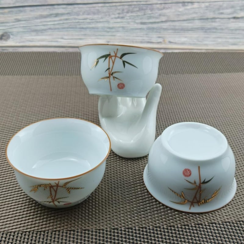 Woonsoon Chinese Handmade Kungfu Tea Cup 60 mlBone China Teacup Set of 4Ceramic Tea Mugs Without HandlesBest GiftBamboo - Image 5