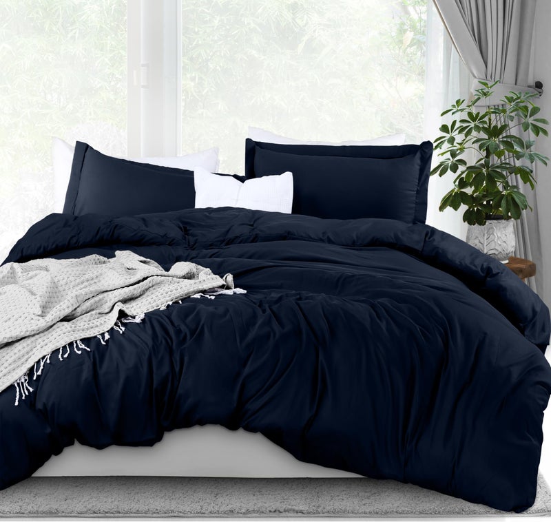 Utopia Bedding Duvet Cover King Size  1 Comforter Cover with 2 Pillow Shams  3 Pieces Bedding Duvet Cover with Zipper Closure  Soft Brushed Microfiber 104 X 90 Inches Navy