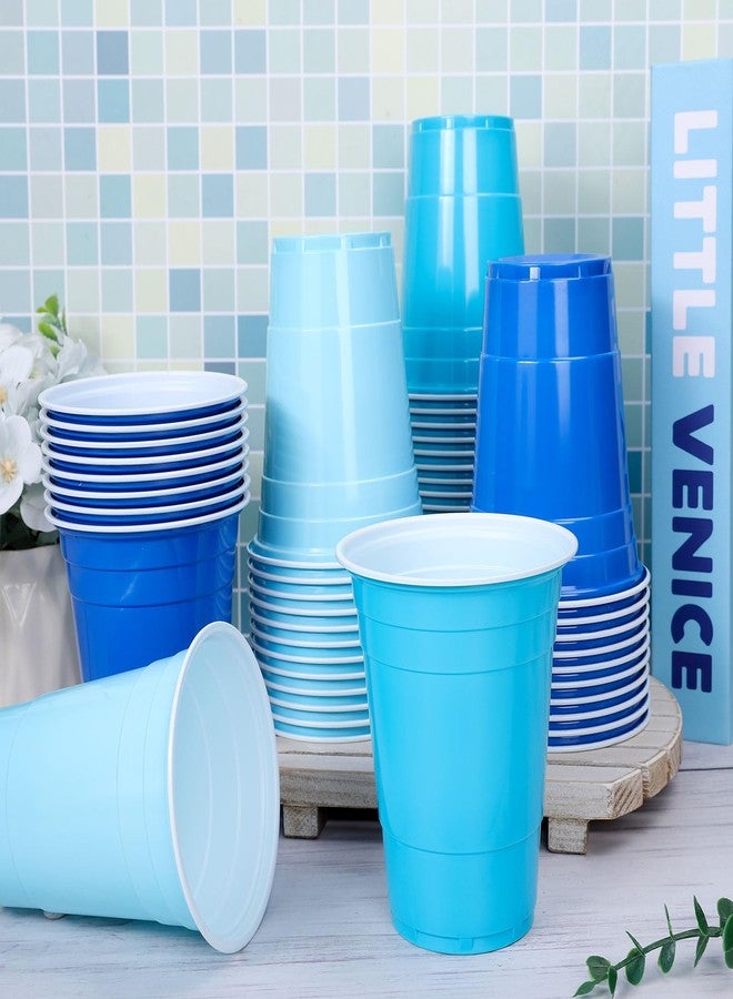 JarThenaAMCS 150Pcs Blue Plastic Cups 16Oz Gradient Blue Disposable Drinking Cup Bulk for Father' s Day Ocean Party Baby Shower Birthday Winter Supplies - Image 5