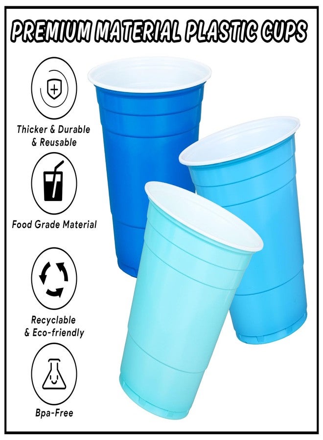 JarThenaAMCS 150Pcs Blue Plastic Cups 16Oz Gradient Blue Disposable Drinking Cup Bulk for Father' s Day Ocean Party Baby Shower Birthday Winter Supplies - Image 3