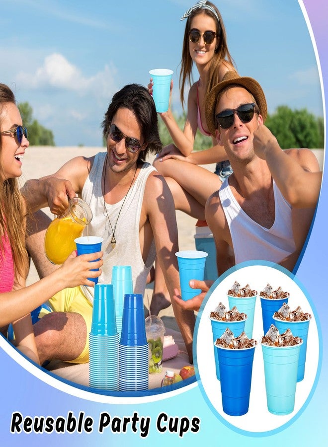 JarThenaAMCS 150Pcs Blue Plastic Cups 16Oz Gradient Blue Disposable Drinking Cup Bulk for Father' s Day Ocean Party Baby Shower Birthday Winter Supplies - Image 4