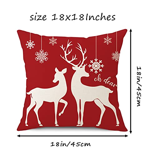 Coeufuedy Red Christmas Pillow Covers 18x18 Inch Set of 4 Snowflake Trees Deer Decorative Cushions for Home Sofa - Image 3