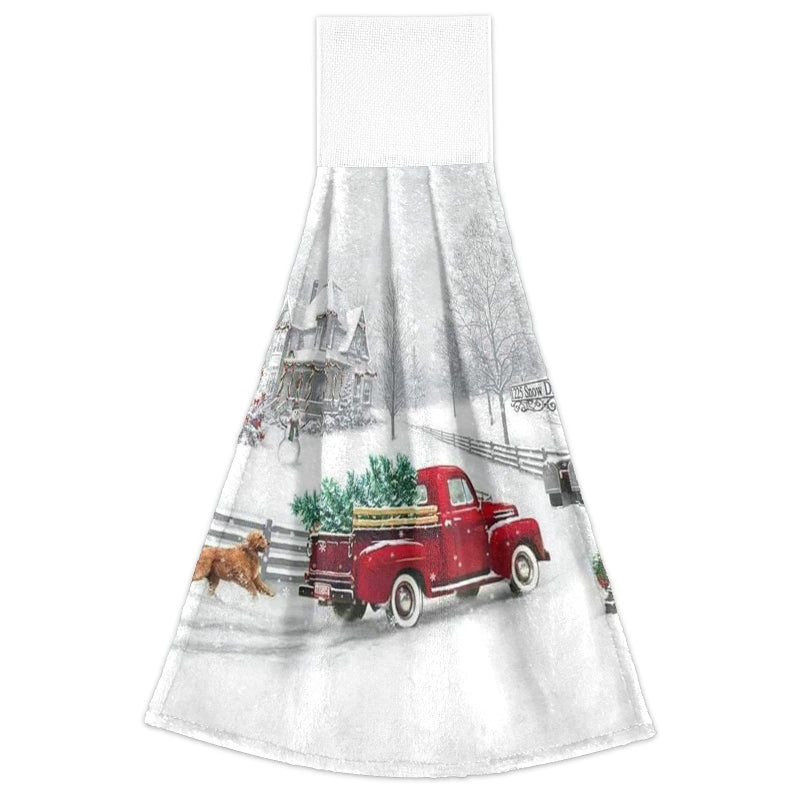 Boccsty Boccsty Christmas Winter Truck Hanging Kitchen Towels 2 Pcs Winter Snowflake Hand Bath Towels Tie Towels Tea Bar Towels for Bathroom Farmhouse Housewarming Tabletop Home Decor - Image 3