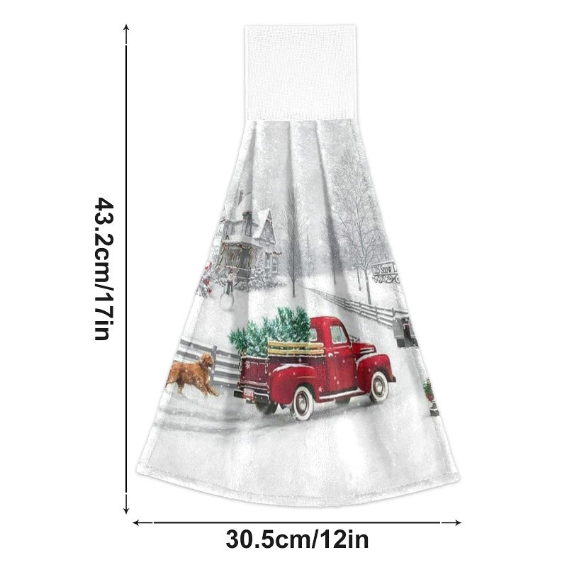 Boccsty Boccsty Christmas Winter Truck Hanging Kitchen Towels 2 Pcs Winter Snowflake Hand Bath Towels Tie Towels Tea Bar Towels for Bathroom Farmhouse Housewarming Tabletop Home Decor - Image 4