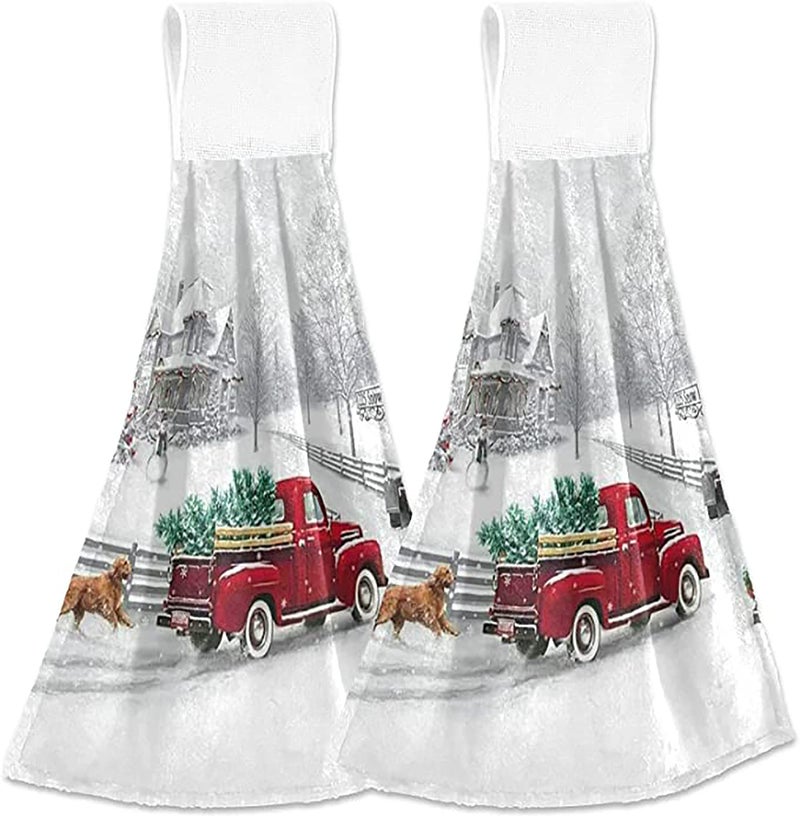 Boccsty Boccsty Christmas Winter Truck Hanging Kitchen Towels 2 Pcs Winter Snowflake Hand Bath Towels Tie Towels Tea Bar Towels for Bathroom Farmhouse Housewarming Tabletop Home Decor - Image 2