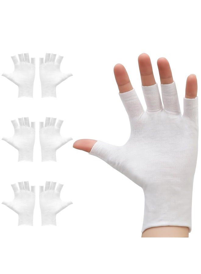 Clofiak 3 Pairs White Fingerless Gloves, 100 Cotton Eczema Gloves, Thin Moisturizing Cut Gloves, Overnight Hydration Fits Most Dry Hands, Eczema Gloves - Image 1
