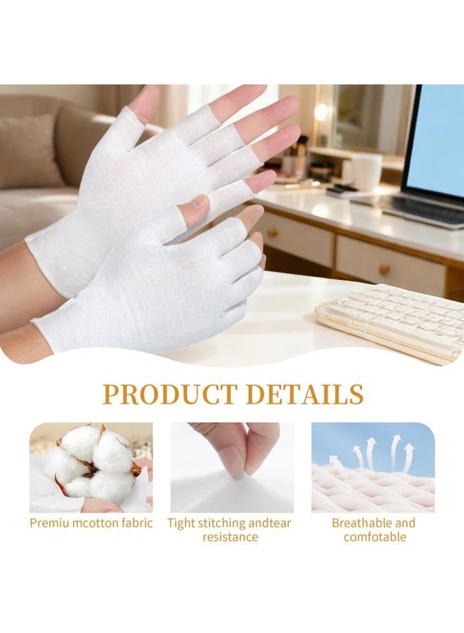 Clofiak 3 Pairs White Fingerless Gloves, 100 Cotton Eczema Gloves, Thin Moisturizing Cut Gloves, Overnight Hydration Fits Most Dry Hands, Eczema Gloves - Image 3