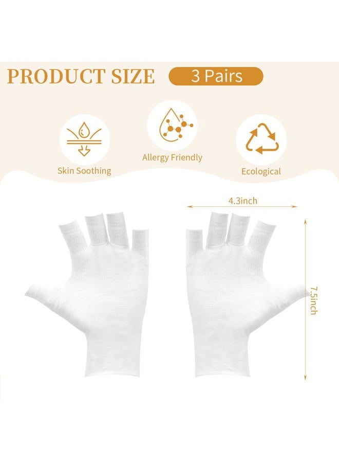 Clofiak 3 Pairs White Fingerless Gloves, 100 Cotton Eczema Gloves, Thin Moisturizing Cut Gloves, Overnight Hydration Fits Most Dry Hands, Eczema Gloves - Image 2