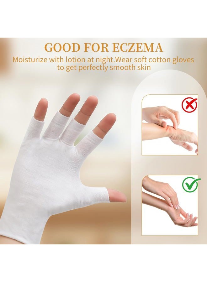 Clofiak 3 Pairs White Fingerless Gloves, 100 Cotton Eczema Gloves, Thin Moisturizing Cut Gloves, Overnight Hydration Fits Most Dry Hands, Eczema Gloves - Image 5