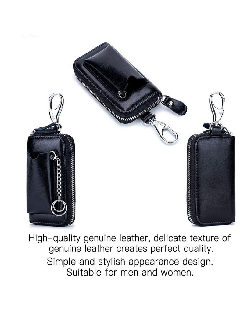 Car key Case, Leather Car Smart Key Fob Case, Portable Car Key Organizer Case, Keyring Zipper Bag, with Keychain,  for Men and Women - Image 2
