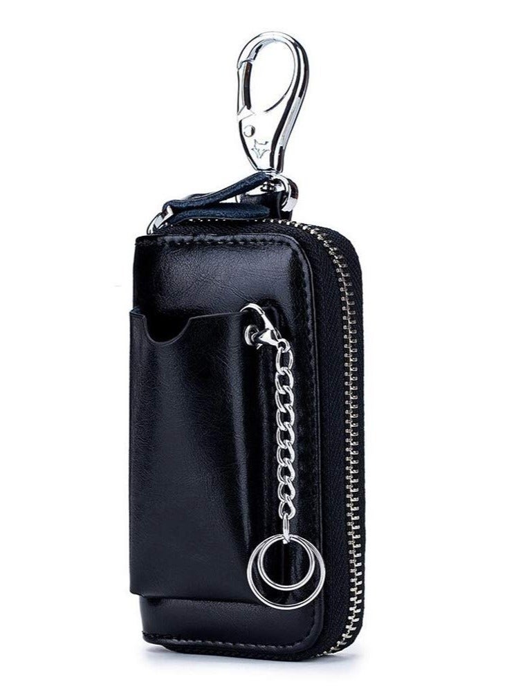 Car key Case, Leather Car Smart Key Fob Case, Portable Car Key Organizer Case, Keyring Zipper Bag, with Keychain,  for Men and Women - Image 1