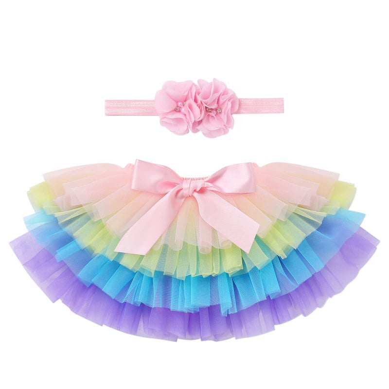 IDOPIP Baby Girls Rainbow Tutu Skirt with Headband Sets Toddler Girl Tulle Bloomers Diaper Covers Bowknot Bottom Skirts Skorts Tutu for Baby Girl 1st Birthday Cake Smash Outfit Rainbow 1824 Months 