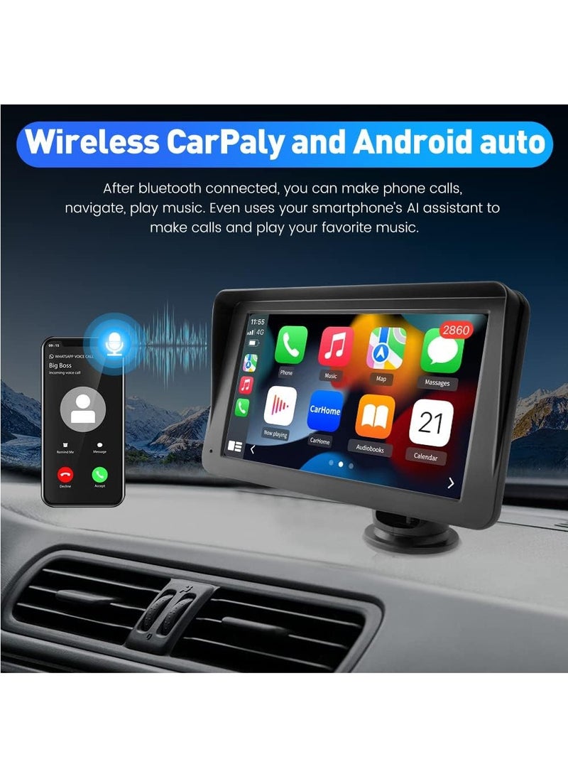 Generic - Portable Wireless Apple Carplay and Android Auto Car Radio Stereo, 7 inches IPS Touchscreen Multimedia Player & Bluetooth 5.0 Audio Hands Free Calling, Mirror Link/GPS/Siri - Image 1