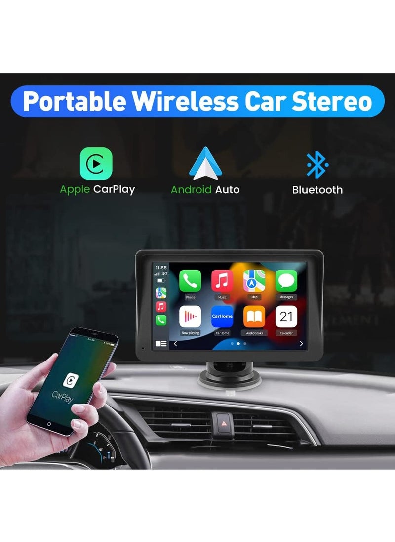 Generic - Portable Wireless Apple Carplay and Android Auto Car Radio Stereo, 7 inches IPS Touchscreen Multimedia Player & Bluetooth 5.0 Audio Hands Free Calling, Mirror Link/GPS/Siri - Image 1