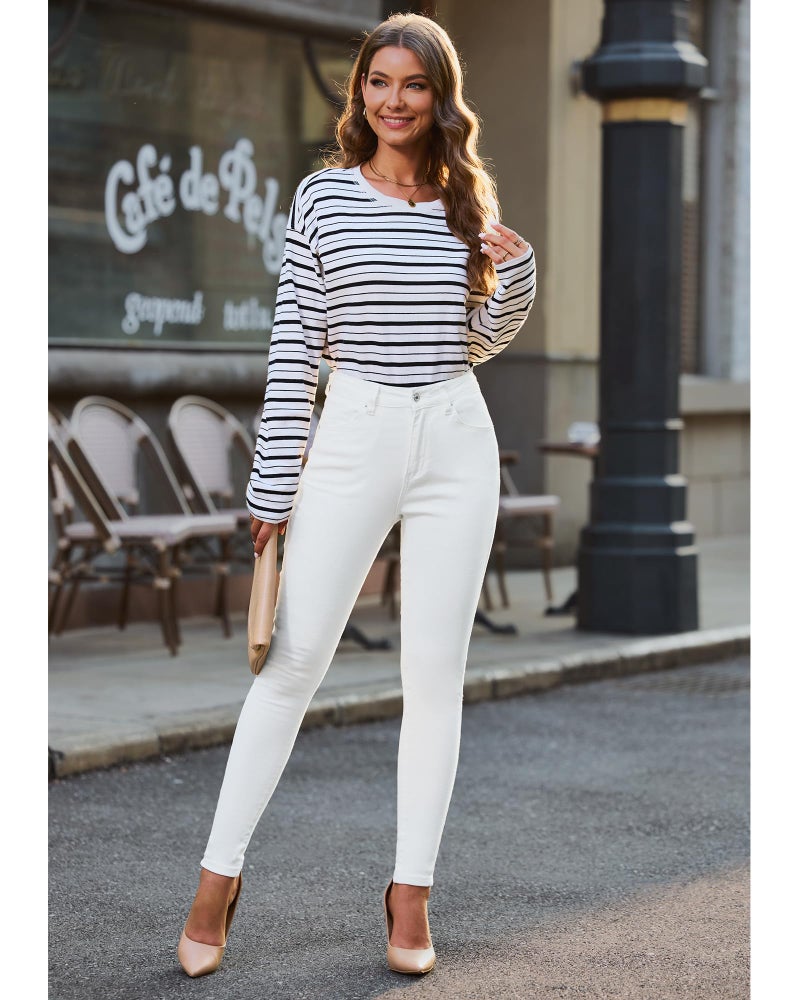 GRAPENT Business Casual Women's Clothing High Waist Tummy Control Jeggings Jeans High Waist Stretchy Pants Trendy Off White Medium Size 8 10 - Image 5