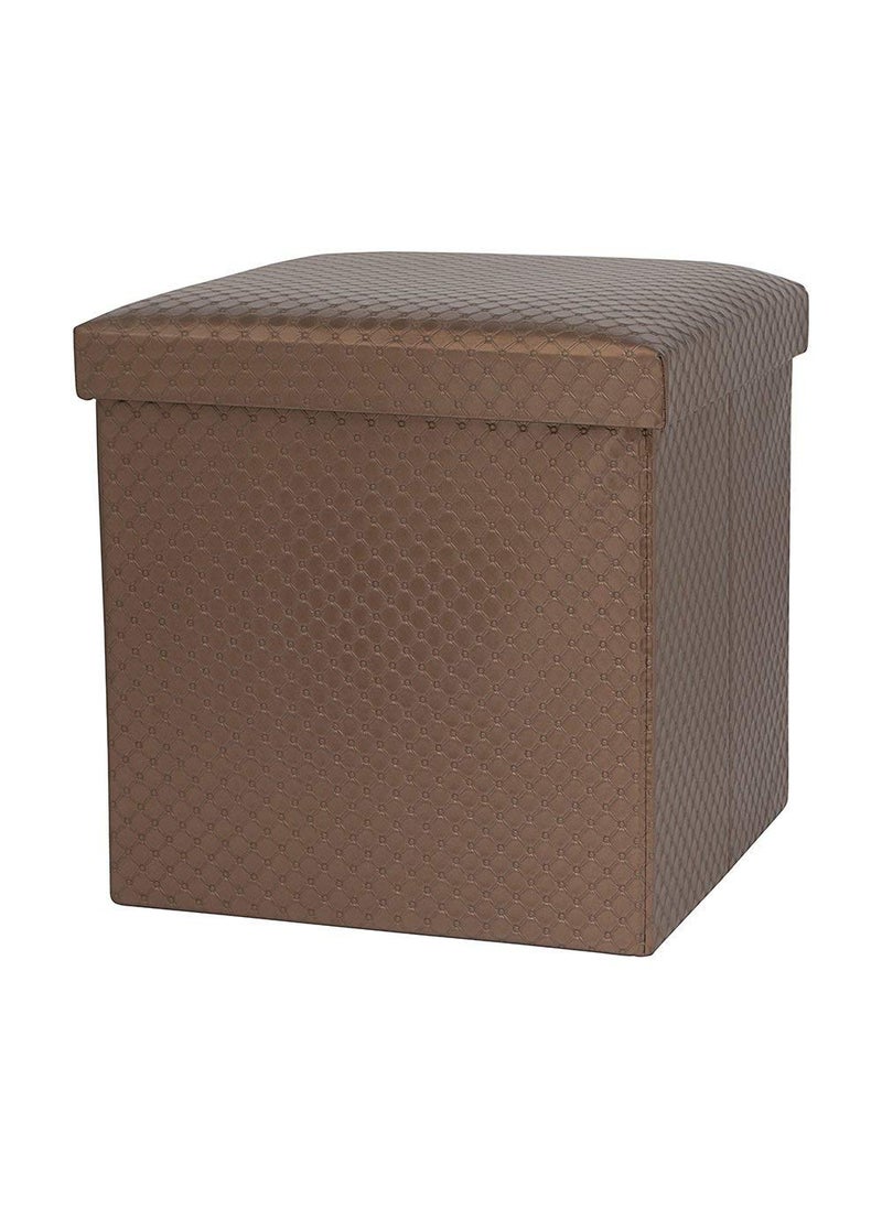 EZ Life EZ Life Collapsible Elegant Square Pouf Ottoman - Bronze Dotted Line - PU Leather & MDF - Home Foldable Organizer Stool, Storage Box with Lid - Bedroom, Living room - Multi-purpose, Storage organizer  - Image 1