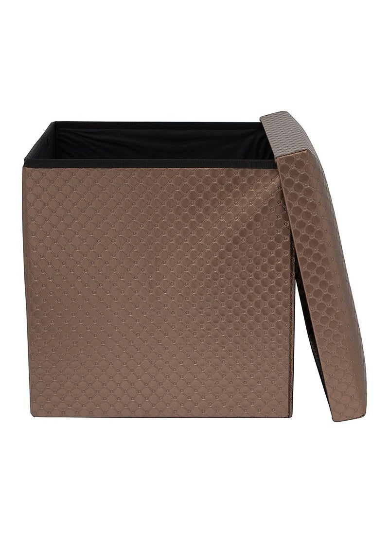 EZ Life EZ Life Collapsible Elegant Square Pouf Ottoman - Bronze Dotted Line - PU Leather & MDF - Home Foldable Organizer Stool, Storage Box with Lid - Bedroom, Living room - Multi-purpose, Storage organizer  - Image 3
