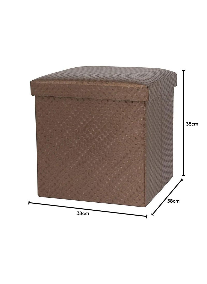 EZ Life EZ Life Collapsible Elegant Square Pouf Ottoman - Bronze Dotted Line - PU Leather & MDF - Home Foldable Organizer Stool, Storage Box with Lid - Bedroom, Living room - Multi-purpose, Storage organizer  - Image 2