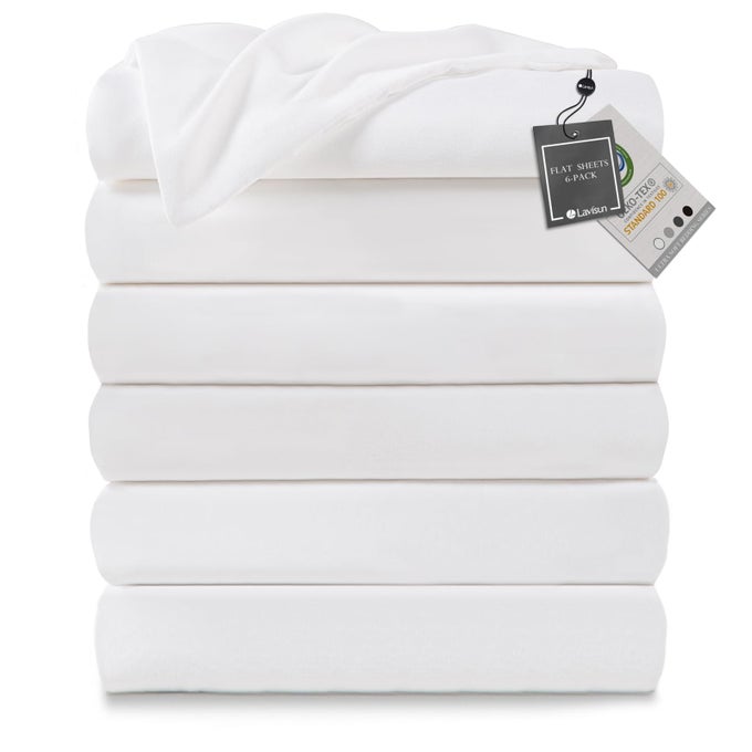 TWIN FLAT SHEETS ONLY 6 PACK SOFT BRUSHED MICROFIBER BEDDING SHEETS FOR HOTEL MASSAGE HOSPITAL HOME DORM BULK FLAT SHEETS ONLY TWIN SIZE WHITE