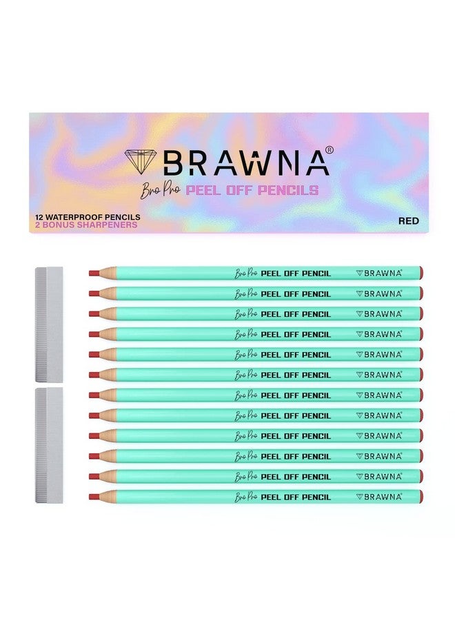 BRAWNA 12 Pcs Lip Pro Pencils With 2 Sharpener Blades Durable Waterproof Peel Off Lip Pencil Pmu Lip Blush Supplies Red - Image 1