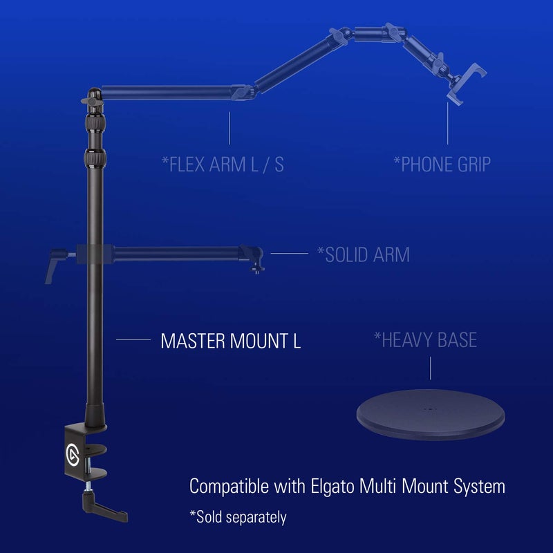 Elgato Master Mount L - Premium Desk Clamp with Pole extendable up to 125cm/49in and 1/4 inch Thread to Mount Lights, Cameras, and Microphones, perfect for Streaming, Videoconferencing, and Studios - Image 3