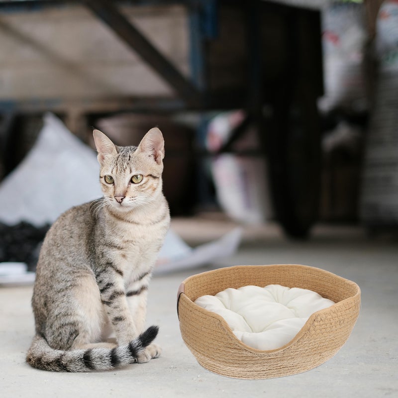 2pcs Woven Cat Bed Comfortable Cushioned Pet Nest Cat Sleeping Bed Pet Sleeping Nest - Image 5