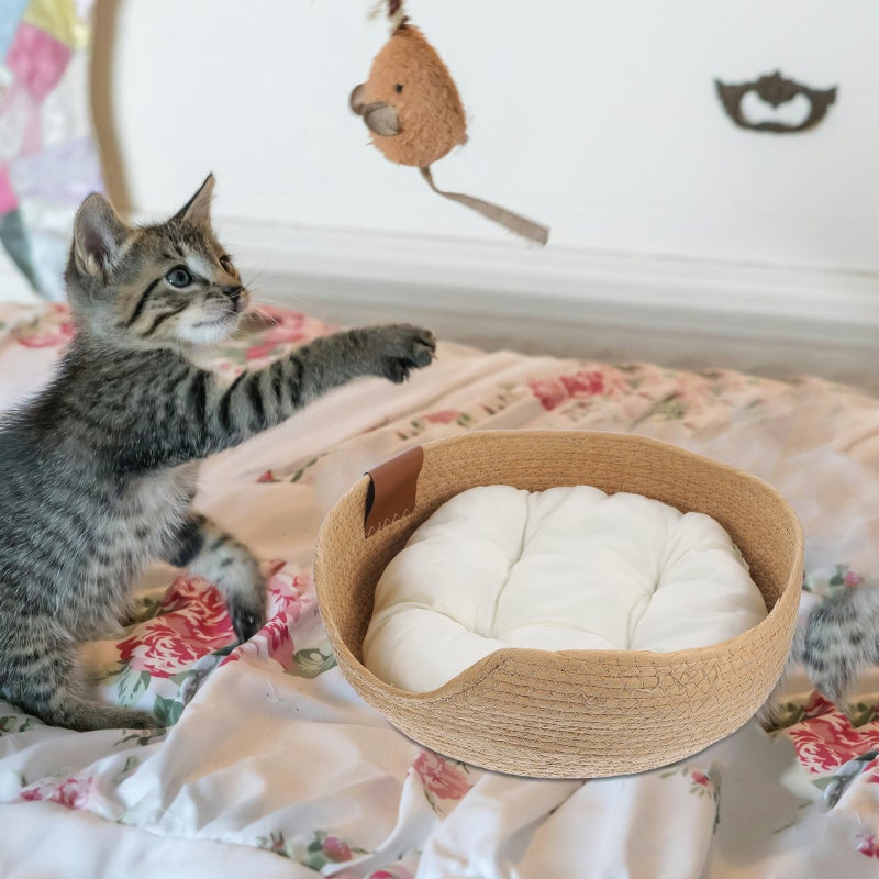 2pcs Woven Cat Bed Comfortable Cushioned Pet Nest Cat Sleeping Bed Pet Sleeping Nest - Image 4