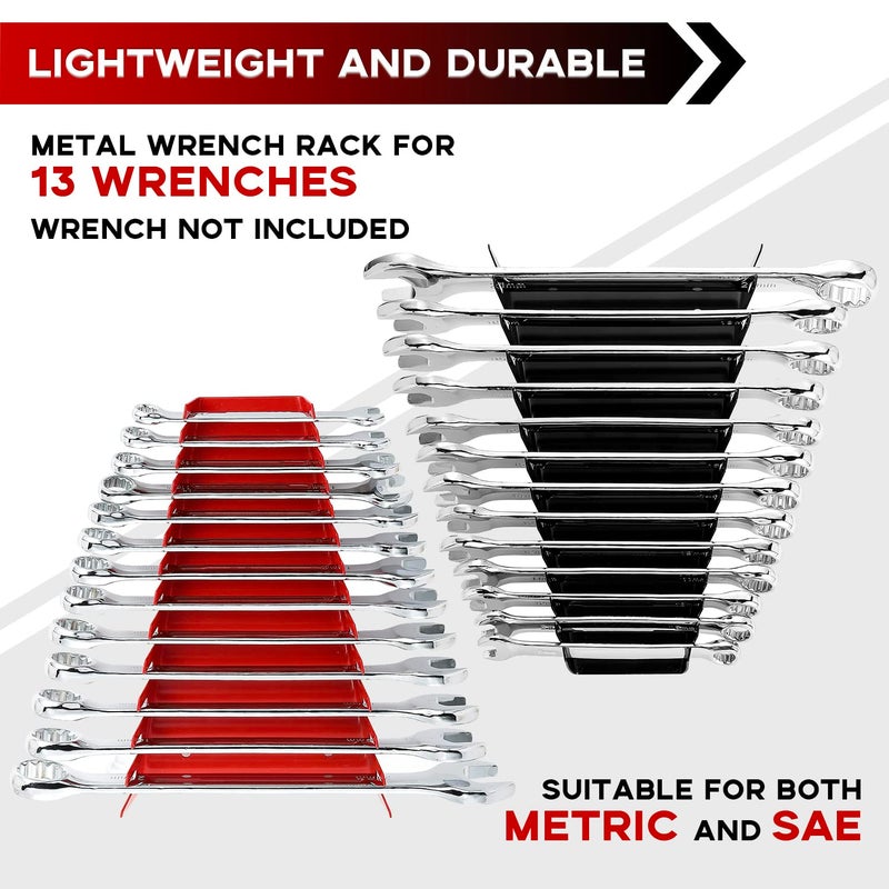 Reniteco 52 Slots Metal Wrench Organizer, Wrench Holder Tray Set, Wall-Mounted Tool Organizer Wrench Holder for Wrench Storage(2Red&2Black) - Image 3