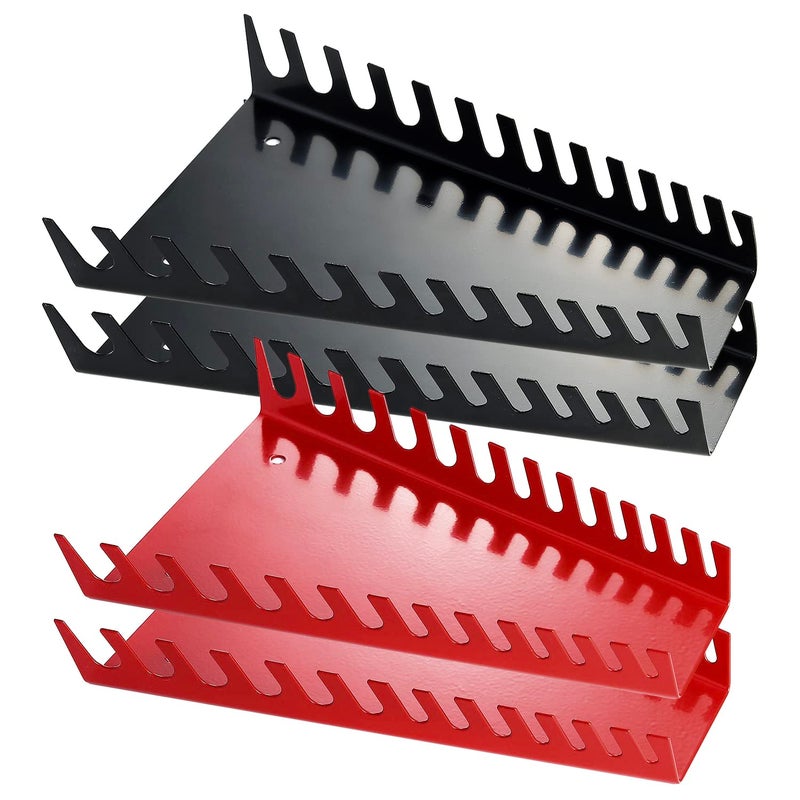 Reniteco 52 Slots Metal Wrench Organizer, Wrench Holder Tray Set, Wall-Mounted Tool Organizer Wrench Holder for Wrench Storage(2Red&2Black) - Image 1