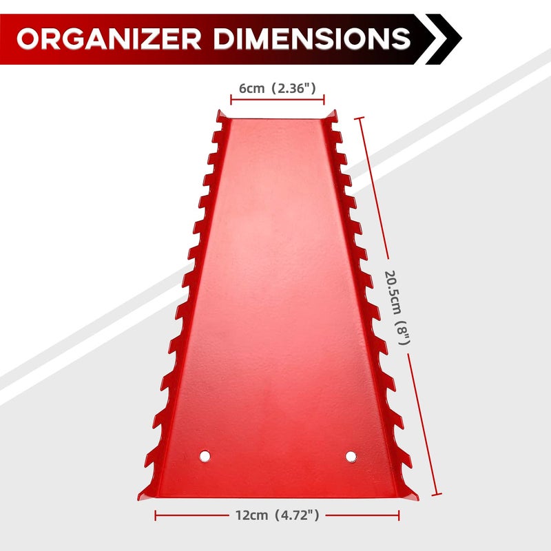 Reniteco 52 Slots Metal Wrench Organizer, Wrench Holder Tray Set, Wall-Mounted Tool Organizer Wrench Holder for Wrench Storage(2Red&2Black) - Image 2