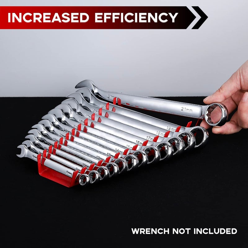 Reniteco 52 Slots Metal Wrench Organizer, Wrench Holder Tray Set, Wall-Mounted Tool Organizer Wrench Holder for Wrench Storage(2Red&2Black) - Image 4