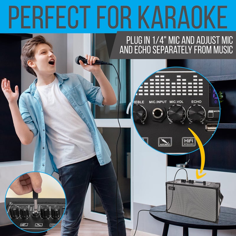 PyleUsa Vintage Bluetooth Speaker - Rechargeable Leather Portable Wireless BT Retro Style Audio System with TWS, FM Radio, 120W Heavy Bass Music Player, 5H Long Playtime, AUX, Mic in, w/Remote Control - Image 4