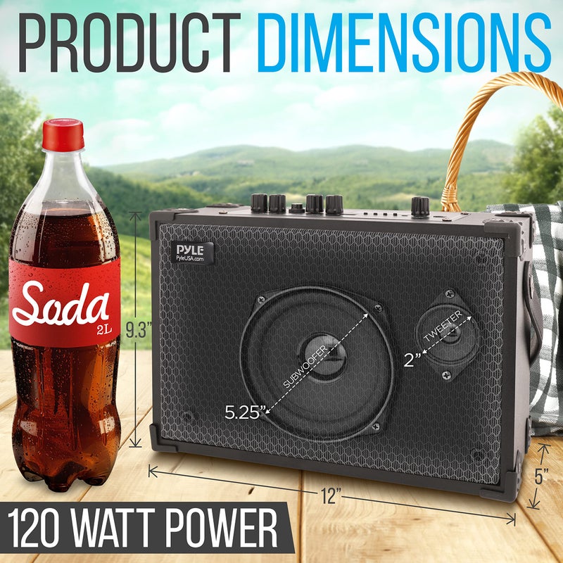 PyleUsa Vintage Bluetooth Speaker - Rechargeable Leather Portable Wireless BT Retro Style Audio System with TWS, FM Radio, 120W Heavy Bass Music Player, 5H Long Playtime, AUX, Mic in, w/Remote Control - Image 2