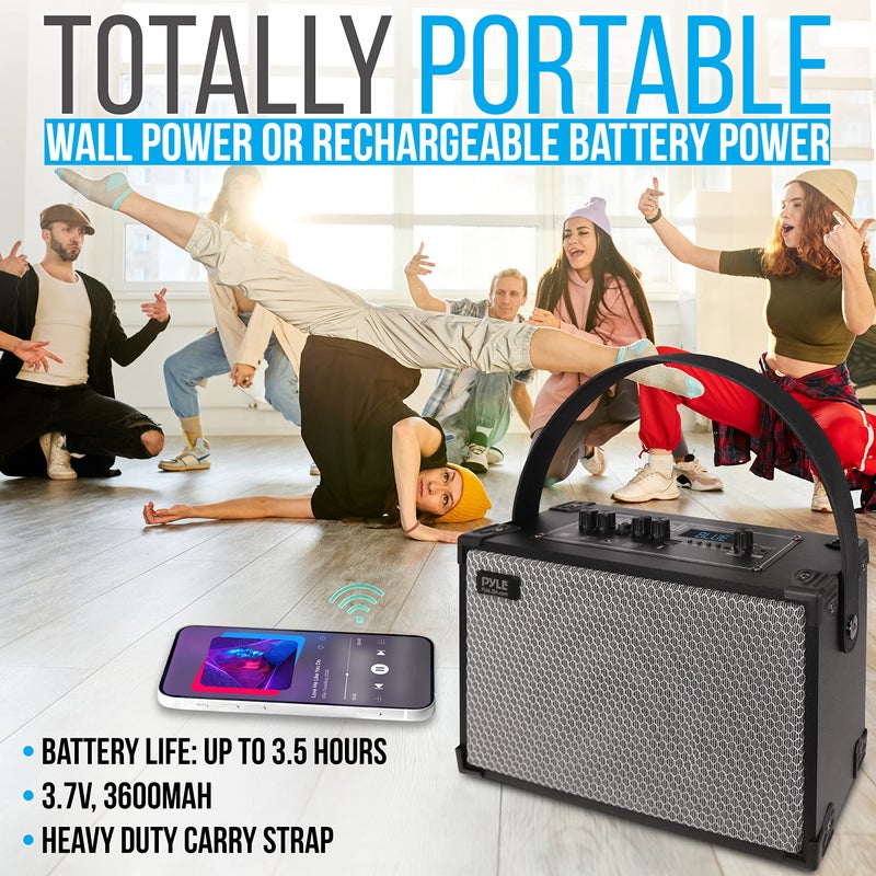 PyleUsa Vintage Bluetooth Speaker - Rechargeable Leather Portable Wireless BT Retro Style Audio System with TWS, FM Radio, 120W Heavy Bass Music Player, 5H Long Playtime, AUX, Mic in, w/Remote Control - Image 3