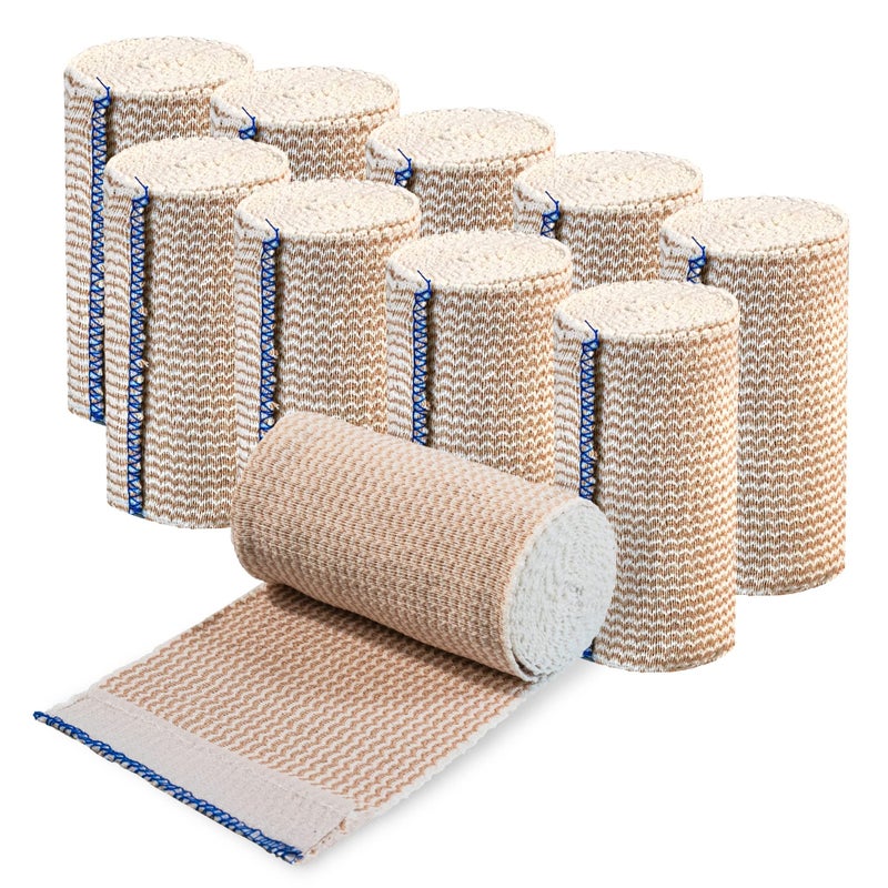 Elastic Bandage Wrap with SelfClosure Pack of 10 4 Inch Comfort Athletic Compression Roll 5 Yards Stretched for Customized Compression on Knee Ankle Wrist Vakly First Aid Kit Guide 4X10