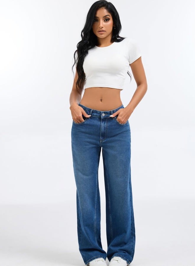 Wanduyini Straight Leg Jeans for Women Casual Washed Vintage Loose Fit Boyfriend Baggy Denim Pants, Mid Blue, M - Image 3