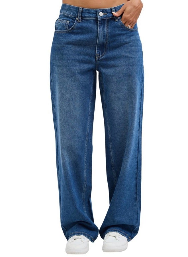 Wanduyini Straight Leg Jeans for Women Casual Washed Vintage Loose Fit Boyfriend Baggy Denim Pants, Mid Blue, M - Image 1